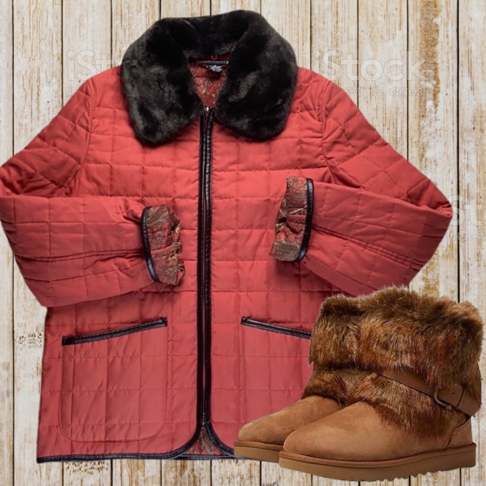 Vintage Statements quilted rustic, orange jacket/coat size M